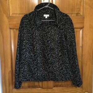 Fashion‎ Bug Women's Black Gray Animal Print Asymmetrical Zip Up Jacket